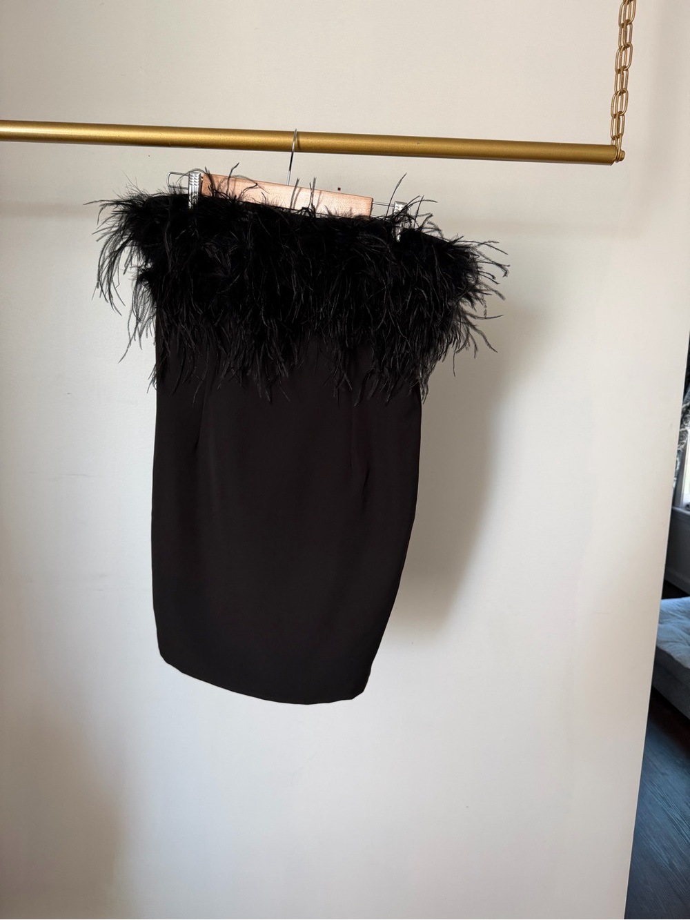 Black Feather Trim mini dress